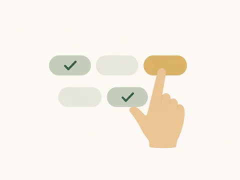 選択肢のチェックを指でタップするイラスト