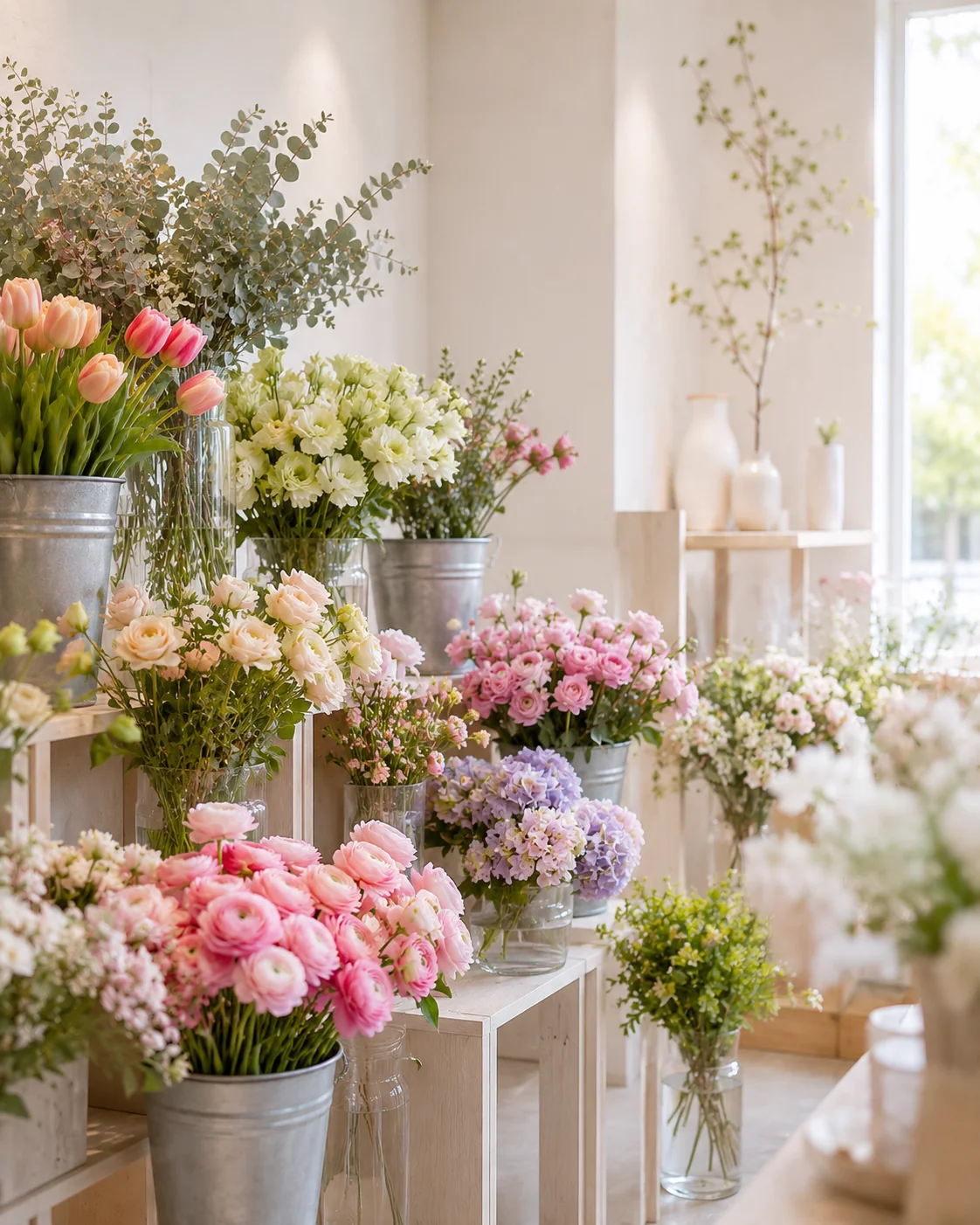 季節の花が並ぶ店内