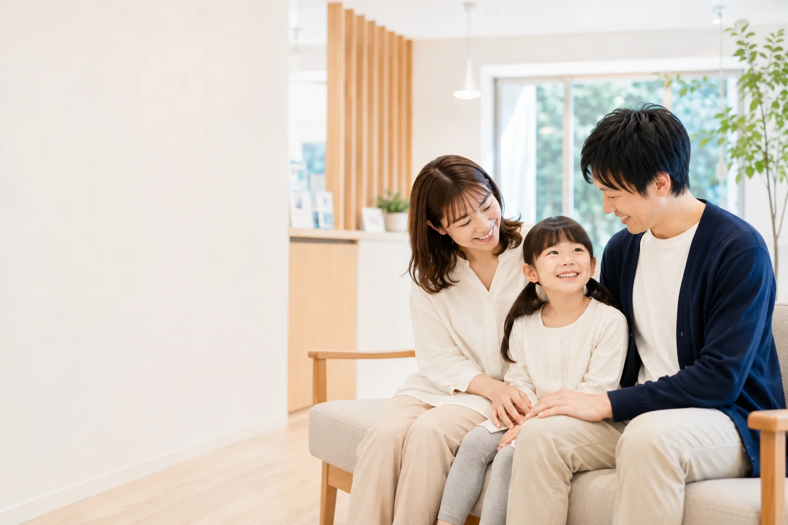 通院する親子・ご家族の笑顔のイメージ（AI生成サンプル・本実装で実写に差し替え）